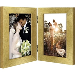 image:imageGolden State Art 5x7 Double Frame Distressed White 1 Pack  High Definition Glass 2 Hinged Photo Frame for Desktop Decorative Folding Family Frames CollageGold