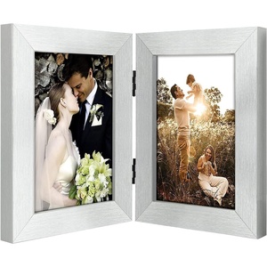 image:imageGolden State Art 5x7 Double Frame Distressed White 1 Pack  High Definition Glass 2 Hinged Photo Frame for Desktop Decorative Folding Family Frames CollageSilver