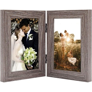 image:imageGolden State Art 5x7 Double Frame Distressed White 1 Pack  High Definition Glass 2 Hinged Photo Frame for Desktop Decorative Folding Family Frames CollageGrey
