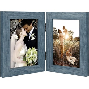 image:imageGolden State Art 5x7 Double Frame Distressed White 1 Pack  High Definition Glass 2 Hinged Photo Frame for Desktop Decorative Folding Family Frames CollageBlue