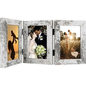 image:imageGolden State Art 5x7 Triple Picture Frame Light Grey Real Glass 1 Pack  Trifold Photo Frame Vertical Display for Desktop  Three Folding Picture CollageWeathered White