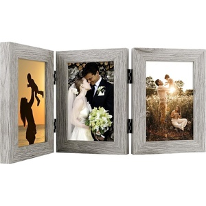 image:imageGolden State Art 5x7 Triple Picture Frame Light Grey Real Glass 1 Pack  Trifold Photo Frame Vertical Display for Desktop  Three Folding Picture CollageLight Gray