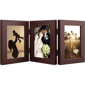image:imageGolden State Art 5x7 Triple Picture Frame Light Grey Real Glass 1 Pack  Trifold Photo Frame Vertical Display for Desktop  Three Folding Picture CollageBrown