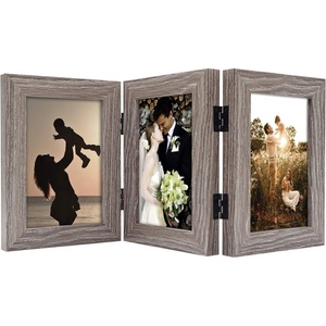 image:imageGolden State Art 5x7 Triple Picture Frame Light Grey Real Glass 1 Pack  Trifold Photo Frame Vertical Display for Desktop  Three Folding Picture CollageGray
