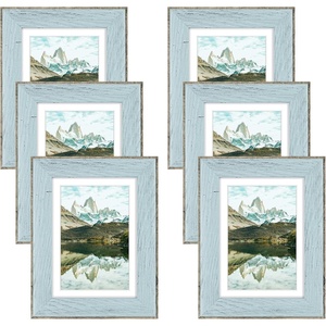image:imageGolden State Art 9x12 Picture Frame Blue Set of 3  with Mat for 6x8 Picture Shatter Resistant Plexiglass  Engineered Wood Wall Photo FramesBlue