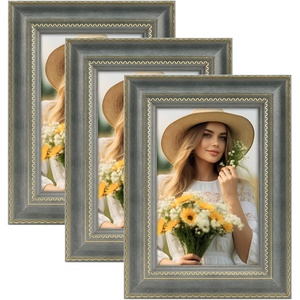 image:imageSet of 35x7 Vintage Black Frames Ornate Gold Trim Photo Frame  Versatile for Wall Hanging or Tabletop Use Perfect for Photos and Home DecorationGrey