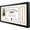 image:image11x22 Black Diploma Tassel Shadow Box Frame for 85x11 Certificate  For 85x11 Diploma Frame 4x6 Photo Double Mat White Over Gold Tassel Holder Real Glass11x22 4 Pack