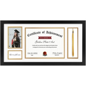 image:image11x175 Diploma Tassel Shadow Box Frame for 85x11 Certificate  Ivory Over Gold Mat For 85x11 DiplomaTassel Holder Real Glass Sawtooth Hangers Swivel Tabs11x22 1 Pack
