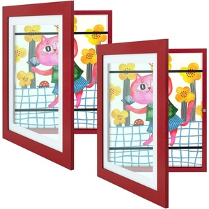 image:image2 Pack 9x12 FrontOpening Kids Artwork Frames Changeable Walnut  Magnetic Door Holds 50 Art Pieces Picture Frame Great for Kids Drawings Children Art Projects Crafts Schoolwork or HomeRed