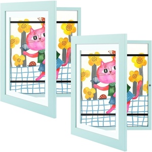 image:image2 Pack 9x12 FrontOpening Kids Artwork Frames Changeable Walnut  Magnetic Door Holds 50 Art Pieces Picture Frame Great for Kids Drawings Children Art Projects Crafts Schoolwork or HomeLight Blue
