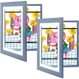 image:image2 Pack 9x12 FrontOpening Kids Artwork Frames Changeable Walnut  Magnetic Door Holds 50 Art Pieces Picture Frame Great for Kids Drawings Children Art Projects Crafts Schoolwork or HomeNavy Blue