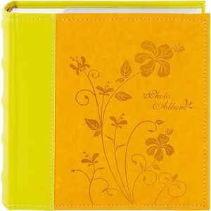 image:imagePhoto Album Hold 200 4x6 Photos with Memo Writing Space BeigeampLight Grey  Faux Leather Picture Book Fits 4x6 Photo 200 Pockets Great for Wedding Family HolidaysOrange  Light Yellow