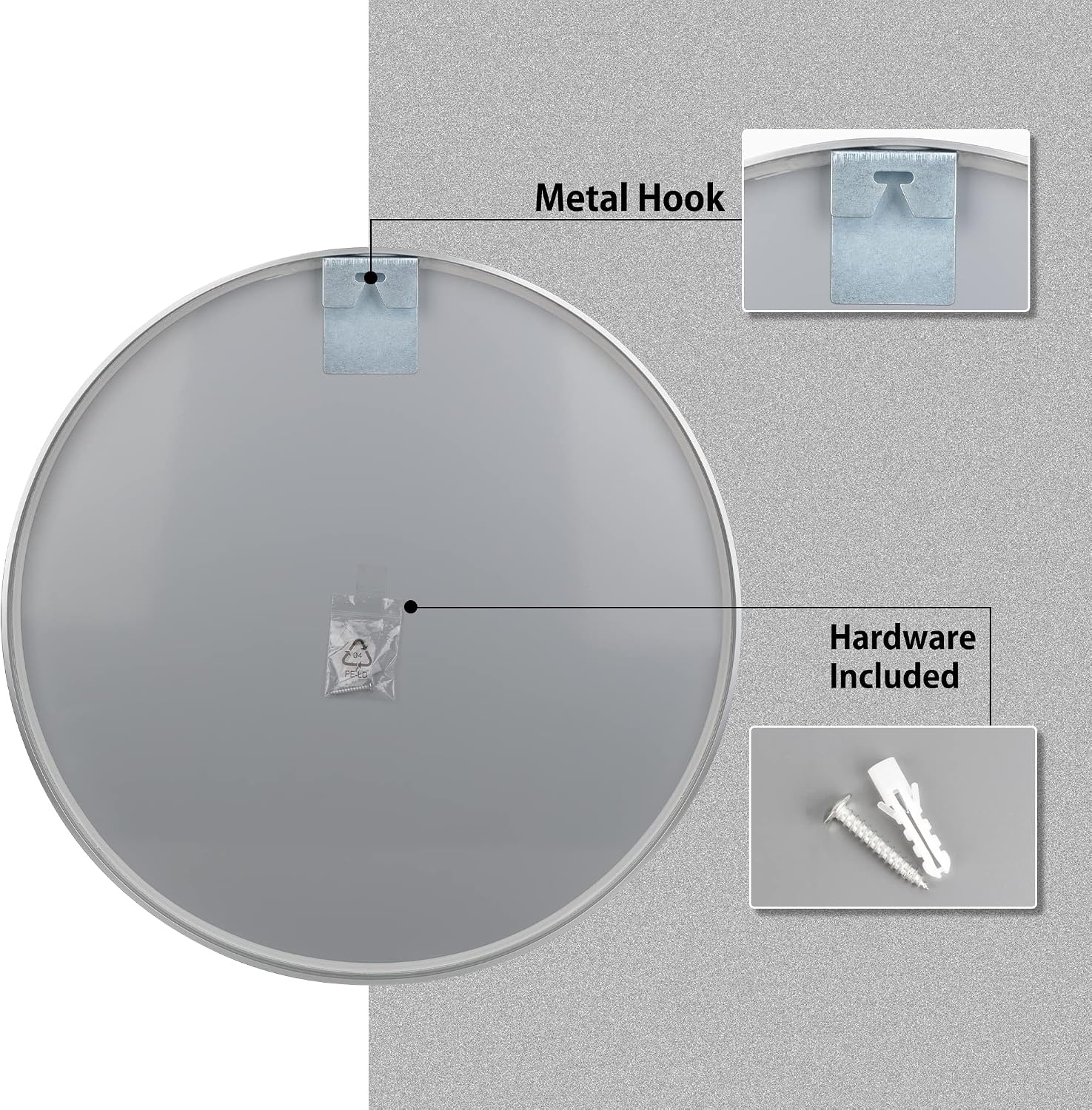 image:imageGolden State Art 20 Silver Round Mirror Circle Wall Mirror for Bathroom Living Room Bedroom Decor Vanity and More Decorative Aluminum Circular Mirrors