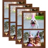 image:imageGolden State Art 4x6 Double Picture Frame Displays Two 4x6 Photos Brown  Solid Wood  Real Glass For Tabletop Or Wall Mounting Brown 1 PackBrown