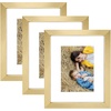 image:imageGolden State Art 8x10 Picture Frame Set of 3  Gold  Matted to 5x7 Photo with Plexiglass  Decorative Gallery Frame Set for Wall or Tabletop DisplayGold