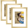 image:imageGolden State Art 8x10 Picture Frame Set of 3  Gold  Matted to 5x7 Photo with Plexiglass  Decorative Gallery Frame Set for Wall or Tabletop DisplayGold
