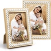image:imageGolden State Art 5x7 Rustic Beaded Picture Frame Boho Solid WoodGlass  Fits 5x7 Photos Farmhouse Design Tabletop DisplayWall MountHorizontal or Vertical Display Rustic White1 Pack2 Pack