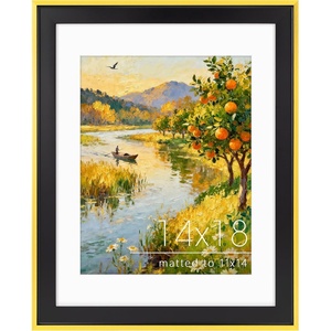 image:imageGolden State Art 14x18 Gold Picture Frame Mat For 11x14 Solid WoodGlass  Fits 11x14 with Mat or 14x18 Without Mat Horizontal or Vertical Wall Mount PhotoBlack Gold1 Pack1 Pack