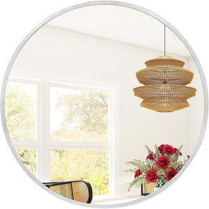 image:imageGolden State Art 20 Silver Round Mirror Circle Wall Mirror for Bathroom Living Room Bedroom Decor Vanity and More Decorative Aluminum Circular Mirrors