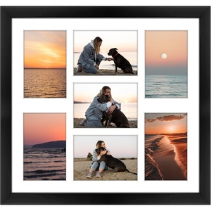 image:imageGolden State Art 5x7 Collage Picture FrameSolid WoodampReal Glass2 Photos  9x14 Multi Picture Frame with Tempered Glass  Displays 2 5x7 Photos or One 9x14 Poster  Black Collage Wall Decor7 Openings 35x5