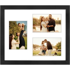image:imageGolden State Art 5x7 Collage Picture FrameSolid WoodampReal Glass2 Photos  9x14 Multi Picture Frame with Tempered Glass  Displays 2 5x7 Photos or One 9x14 Poster  Black Collage Wall Decor3 Openings 4x6