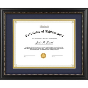 image:imageGolden State Art 85x11 Diploma Frame with Gold Trim Solid WoodGlass  Fit For 11X14 Document amp Certificates Without MatDouble MatNavy With Gold Black1 PackBlack  Navy over Gold Mat