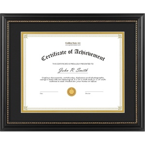image:imageGolden State Art 85x11 Diploma Frame with Gold Trim Solid WoodGlass  Fit For 11X14 Document amp Certificates Without MatDouble MatNavy With Gold Black1 PackBlack  Black over Gold Mat