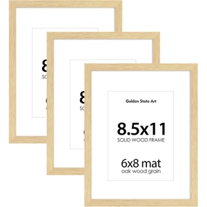 image:imageGolden State Art 85x11 Picture Frame Solid Wood with Oak GrainMat 6x8  1 Pack 85x11 Photo Frame White Mat Display for 6x8 Picture Horizontal and Vertical Tabletop or Wall Mounting Home Decor3 Pack
