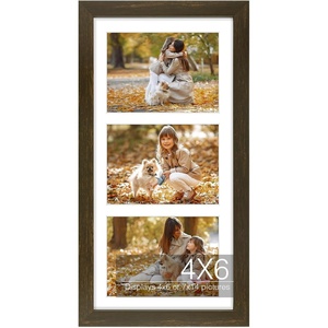 image:imageGolden State Art Four 4x6 Collage Picture Frame White Matted DisplayWood  Fits Four 4x6 Fits 12x12 Picture Frame Wall Mount Display Solid Wood Tempered Glass Dark Brown 1 PackDark Brown