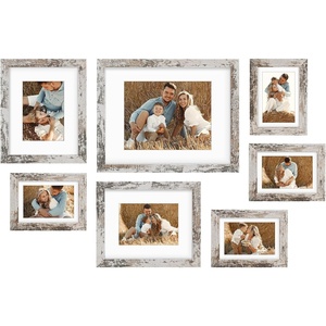 image:imageGolden State Art Gallery Wall Frames 11x14 8x10 5x7 Multiple Photo Frames Collage for Wall or Tabletop Displays with Mat or Without Mat Silver 7 PackWeathered White