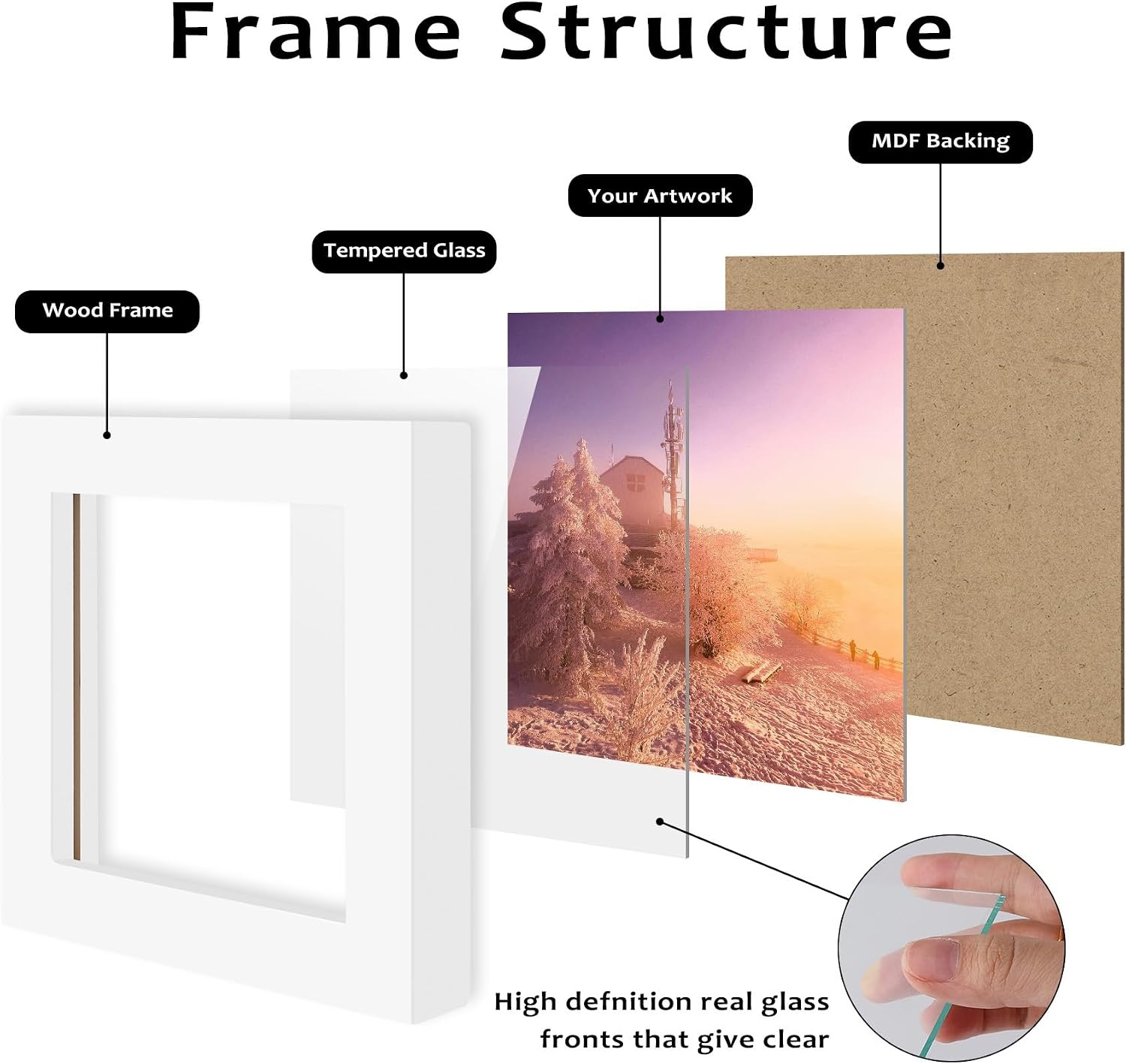 image:imageGolden State Art Set of 3 4x4 Picture Frames Smartphone Instagram Frame Collection Square Wood Frames with Tempered Glass Mothers Day Decorations White
