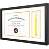 image:imageGolden State Art Diploma Frame with Tassel Holder and Photo Black Wood  Real Glass Black Gold Mat Fit 85x11 Certificate and 4x6 Picture College Degree Graduation Keepsake for Home Office DecorWhite Over Gold Mat