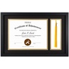 image:imageGolden State Art Diploma Frame with Tassel Holder and Photo Black Wood  Real Glass Black Gold Mat Fit 85x11 Certificate and 4x6 Picture College Degree Graduation Keepsake for Home Office DecorBlack Over Gold Mat