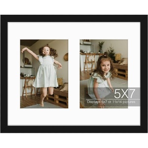 image:imageGolden State Art 11x14 Black Photo Wood Frame displays 2 5x7 Pictures  1 Pack White matSolid WoodTempered Glass FrontWall MountCollage frameBlack