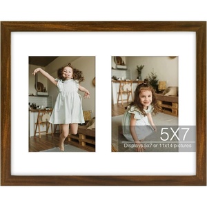 image:imageGolden State Art 11x14 Black Photo Wood Frame displays 2 5x7 Pictures  1 Pack White matSolid WoodTempered Glass FrontWall MountCollage frameBrown 05