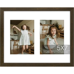 image:imageGolden State Art 11x14 Black Photo Wood Frame displays 2 5x7 Pictures  1 Pack White matSolid WoodTempered Glass FrontWall MountCollage frameDark Brown