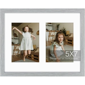image:imageGolden State Art 11x14 Black Photo Wood Frame displays 2 5x7 Pictures  1 Pack White matSolid WoodTempered Glass FrontWall MountCollage frameGrey