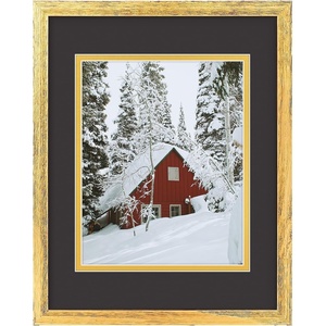 image:imageGolden State Art 11x14 Distressed Black Picture FrameWoodampGlassMat 8x10  1 Pack 11x14 Photo Frame Displays for 8x10 with White over Black Double Mat  Solid WoodampReal Glass Wall Mounting DecorDistressed Gold  BlackGold Mat