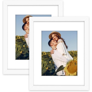 image:imageGolden State Art 11x14 Picture Frame WhiteSolid WoodampReal GlassMat 8x10  2 Pack 11x14 Photo Frames White Mat Display for 8x10 Picture Horizontal and Vertical Wall MountingWhite