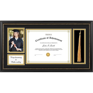 image:imageGolden State Art 85x11 Diploma Frame with Tassel Holder  Solid Wood Black with Gold Trim and Real Glass for Certificate amp 4X6 Photo and Tassel Display for Wall 1 Pack