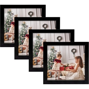 image:imageGolden State Art 8x8 Black Picture Frame Made of Solid Wood Real Glass Black Square Wood Photo Frame Display For 4x4 Picture With White Mat Opening 35x35 Wall MountingSet of 4