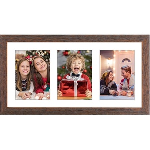 image:imageGolden State Art 9x18 Black Wood Frame  for Three 5x7 Pictures 1 Pack  Black MatSolid WoodSawtooth Hangers Swivel Tabs  Wall Mounting  LandscapePortrait  Real Glass  Collage FrameWood  Distressed Brown With White Mat