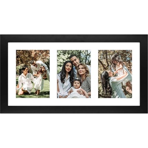 image:imageGolden State Art 9x18 Black Wood Frame  for Three 5x7 Pictures 1 Pack  Black MatSolid WoodSawtooth Hangers Swivel Tabs  Wall Mounting  LandscapePortrait  Real Glass  Collage FrameWood  Black With White Mat