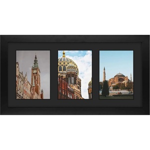 image:imageGolden State Art 9x18 Black Wood Frame  for Three 5x7 Pictures 1 Pack  Black MatSolid WoodSawtooth Hangers Swivel Tabs  Wall Mounting  LandscapePortrait  Real Glass  Collage FrameWood  Black With Black Mat