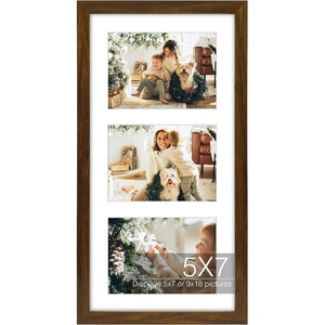 image:imageGolden State Art 9x18 Black Wood Frame  for Three 5x7 Pictures 1 Pack  Black MatSolid WoodSawtooth Hangers Swivel Tabs  Wall Mounting  LandscapePortrait  Real Glass  Collage FrameWood  Brown With White Mat
