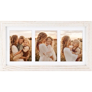 image:imageGolden State Art Collage Frame 7x14 for 3 4x6 Photos Wood Distressed Brown  Clear Real Glass and White Mat Horizontal amp Vertical Display Multi Pictures For Gallery Wall Home Decor amp Holiday GiftDistressed White With White Mat