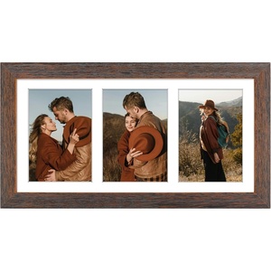 image:imageGolden State Art Collage Frame 7x14 for 3 4x6 Photos Wood Distressed Brown  Clear Real Glass and White Mat Horizontal amp Vertical Display Multi Pictures For Gallery Wall Home Decor amp Holiday GiftDistressed Brown With White Mat