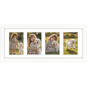 image:imageGolden State Art Collage Frame 8x20 for 4 4x6 Photos Wood Distressed Brown  Clear Real Glass amp 4 Openings White Mat Horizontal amp Vertical Display Multi Picture For Wall Mount Home Decor Holiday GiftWhite