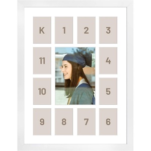 image:imageGolden State Art School Years Picture Frame PreK to 12 Wood Glass Black  13 Openings White Mat Baby First Year Kindergarten Keepsake Horizontal Vertical For Wall Display Home Decor Holiday GiftWood  White With White Mat