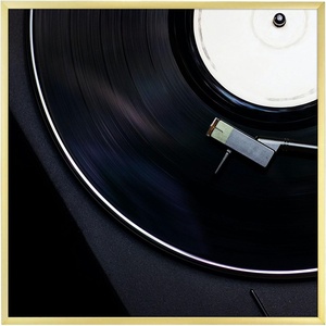 image:imageGolden State Art 125x125 Black Aluminum Album Frame 1 Pack  Brushed Metal Vinyl Record Frame for 12 Album Cover Acrylic FrontGold